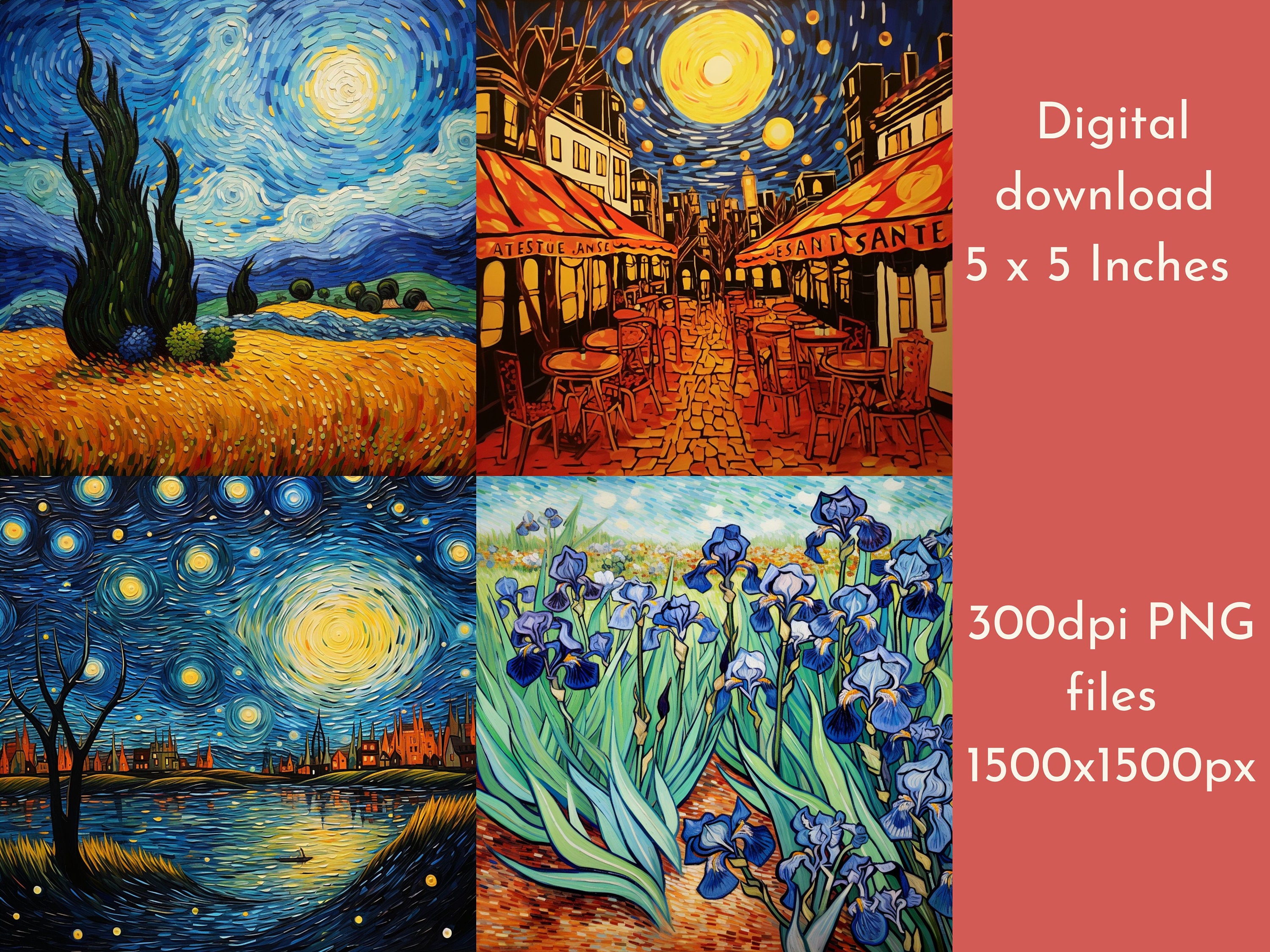 Van Gogh Digital Paper: Starry Night, Sunflowers (PNG Files) - Etsy
