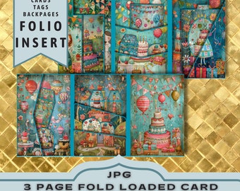 Birthday Card Kit: Printable 3-Page Folio, Ephemera (JPG Download)