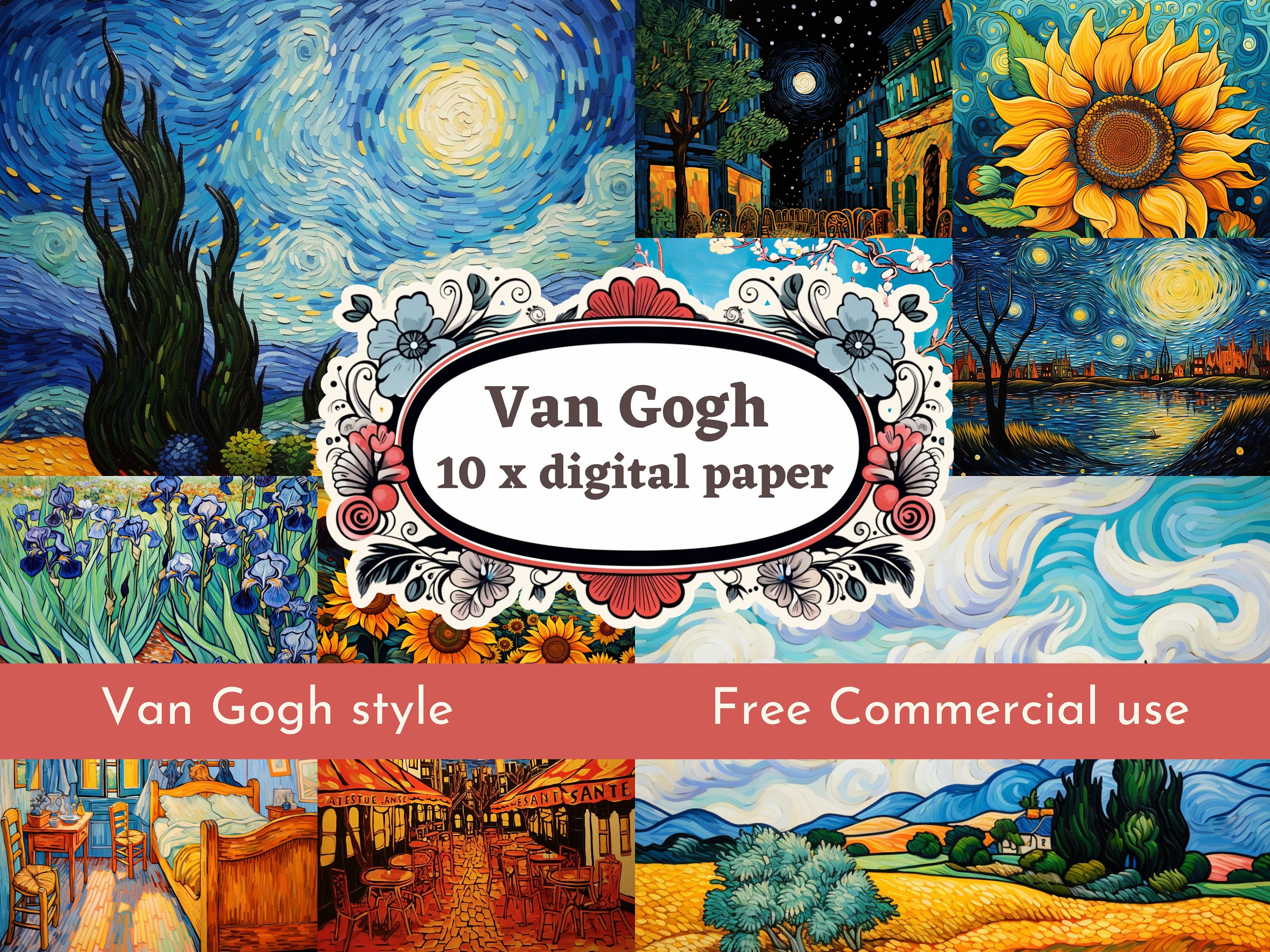 Van Gogh Digital Paper: Starry Night, Sunflowers (PNG Files) - Etsy