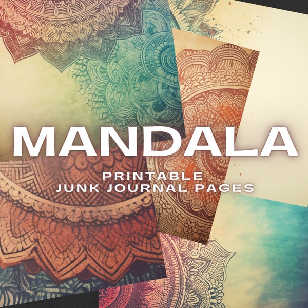 Colorful Mandala Background Images. PDF files and Printable JPEG files. 300dpi. Scrapbook pages - Junk Journal pages - Cards