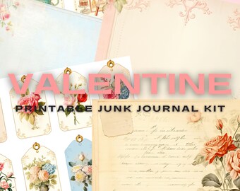 Vintage Valentine Junk Journal Kit: Pastel Printable Pages (A4/US Letter)