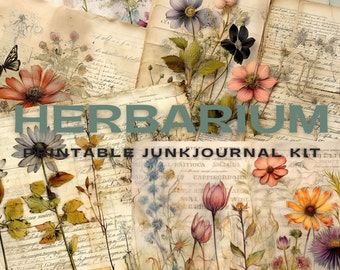 Vintage Botanical Junk Journal Kit: Herbarium Pages (Printable PDF)