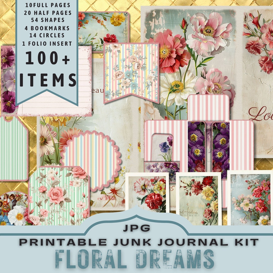 Vintage Floral Junk Journal Kit: Pastel Printable Ephemera and Pages ...