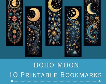 Segnalibri stampabili Boho Moon. File PDF e JPEG stampabili. 300 dpi. Sublimazione dei segnalibri, stampa e taglio del set di segnalibri