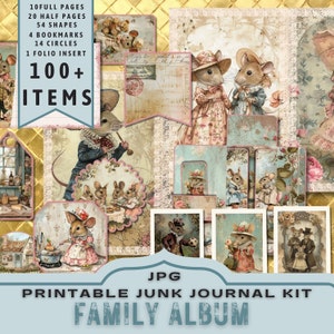 Junk Journal Shabby Chic Kit, halve pagina's, volledige pagina's, kaarten, tags, folio, plakboekvoorraad, ATC, digitals, afdrukbaar. Directe JPG-download