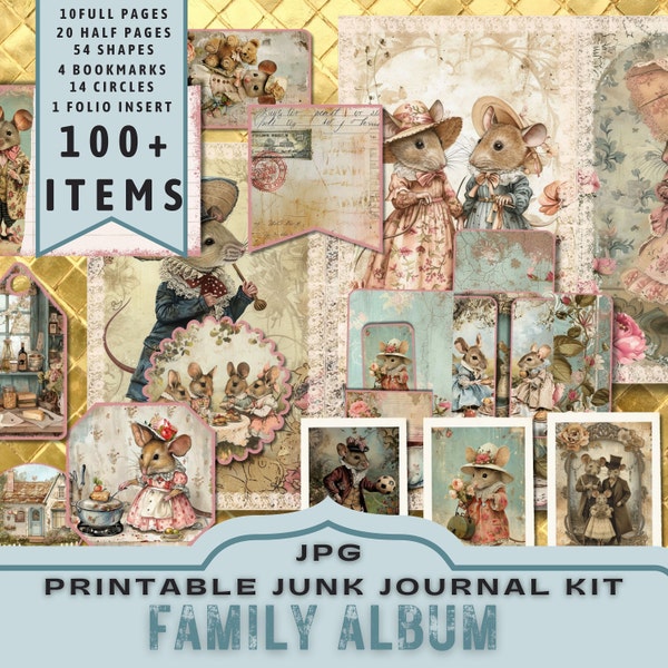 Kit Junk Journal Shabby Chic, Demi-pages, Pleines pages, Cartes, Étiquettes, Folio, Fournitures pour scrapbooking, ATC, Numériques, Imprimable. Téléchargement instantané JPG