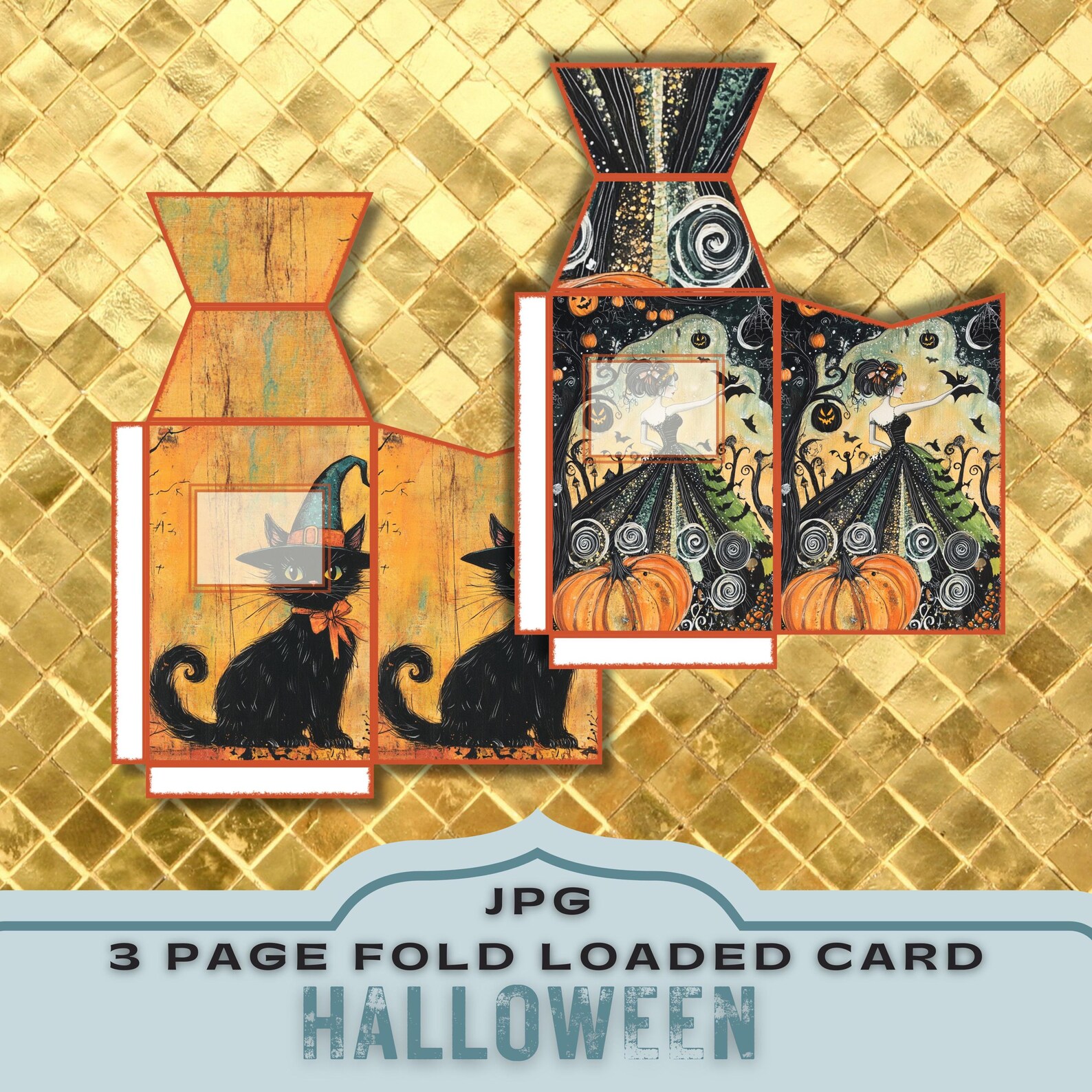 Halloween Card Kit: Spooky 3-page Folio, Ephemera (JPG Digital Folder ...