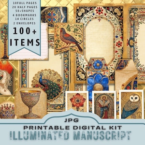 Illuminiertes Manuskript Digitales Kit, Kartenherstellung, Journal Kit zum Ausdrucken. Gold verziert. 30 JPG Seiten im Letter Format. 300dpi direkter Download