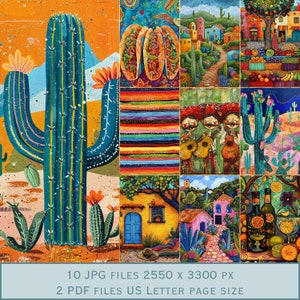 Imágenes de fondo de fiesta mexicana. Archivos PDF y archivos JPEG imprimibles. 300 ppp. Páginas de álbumes de recortes - Páginas de Junk Journal - Tarjetas