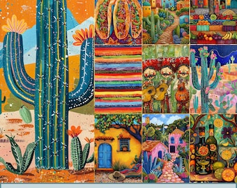 Mexican Fiesta Background Images. PDF files and Printable JPEG files. 300dpi. Scrapbook pages - Junk Journal pages - Cards