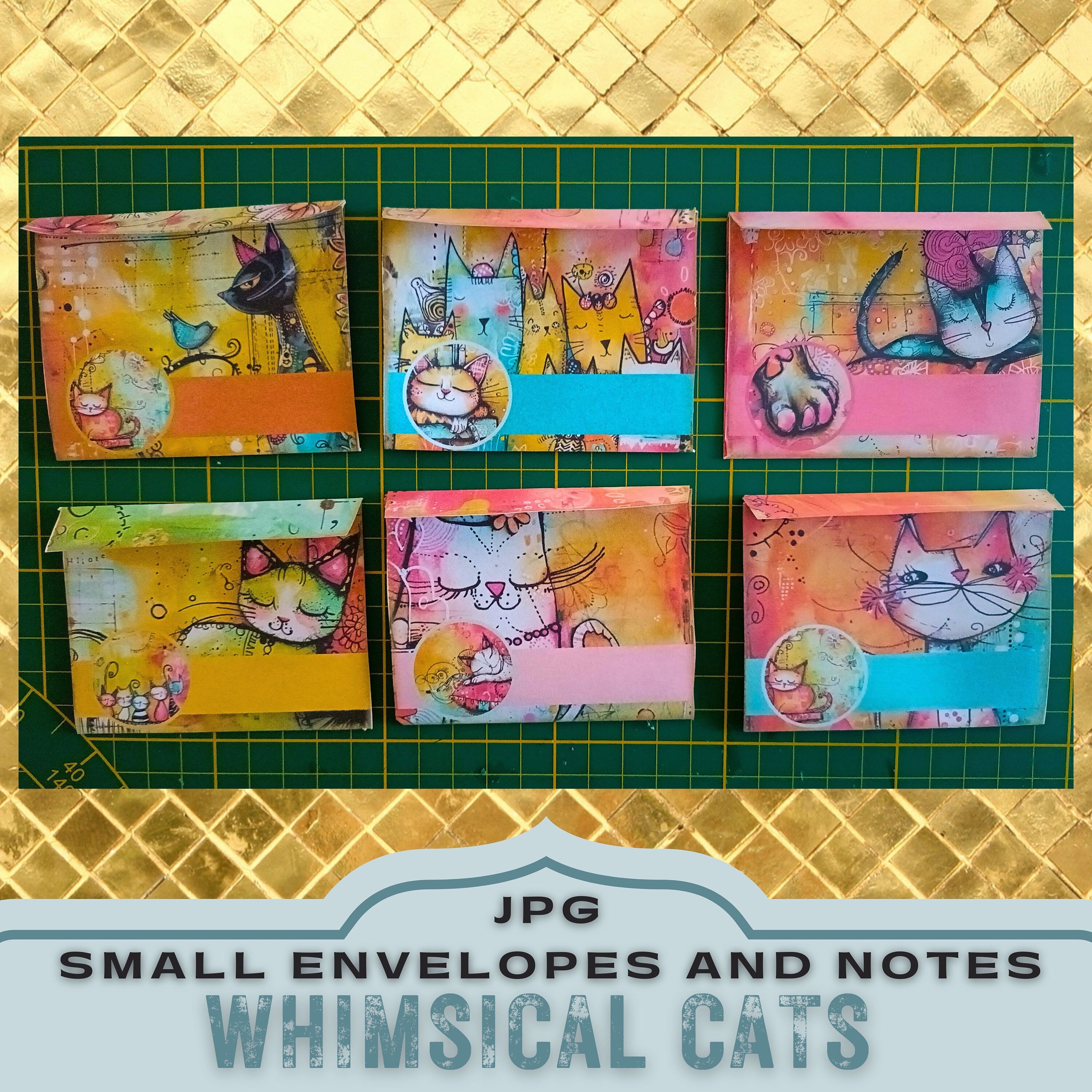Whimsical Cats Printable Envelopes and Notes, Print and Cut Small ...
