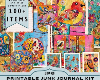 Colorful Birds Junk Journal Kit: Printable Ephemera and Pages (JPG Download)