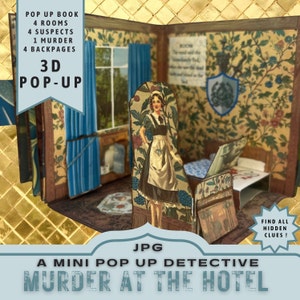 Murder at the Hotel, Part 3 Pop Up Detective Printable Pop Up Book Kit, Mini Pop Up Book, Paper Craft Project, Craft Gift, JPG Download