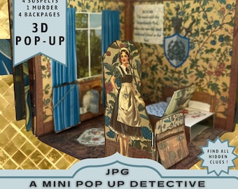 Murder at the Hotel, Part 3 Pop Up Detective Printable Pop Up Book Kit, Mini Pop Up Book, Paper Craft Project, Craft Gift, JPG Download