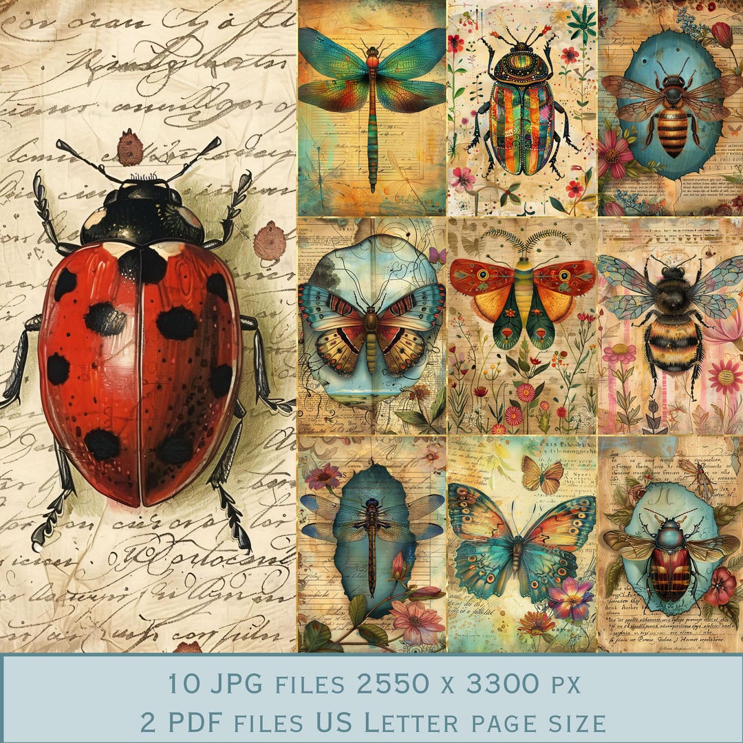 Insect Digital Paper: Nature Backgrounds for Scrapbooking (PDF & JPEG ...