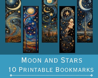 Celestial Moon and Stars Lesezeichen: Printable Set (PDF & JPEG)