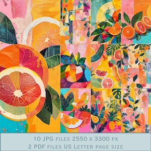 Images d'arrière-plan d'été de fruits tropicaux. Fichiers PDF et fichiers JPEG imprimables. 300 ppp. Pages de scrapbooking - Pages de journal indésirable - Cartes