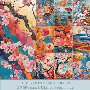 Sakura Cherry Blossom Background Images. PDF files and Printable JPEG files. 300dpi. Scrapbook pages - Junk Journal pages - Cards