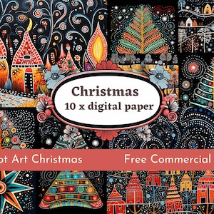 Dot Art Christmas : 10 objets artisanaux festifs en papier numérique imprimables. PNG fichiers papier scrapbook pour un usage commercial gratuit. Artisanat en papier pour journaux indésirables