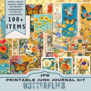 Kit Digital de Mariposas y Flores Rústicas, Fabricación de Tarjetas, Kit de Diario Imprimible. 30 páginas tamaño carta JPG. Descarga directa de 300 ppp.