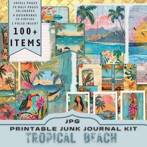 Tropischer Sommer Strand Junk Journal Kit, Halbe Seiten, Ganze Seiten, Karten, Tags, Folio, Scrapbook Zubehör, Hawaii, Digitals. JPG Herunterladen