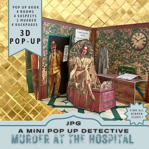 Asesinato en el hospital, Parte 4 Pop Up Detective Kit de libro emergente imprimible, Mini libro emergente, Proyecto de artesanía en papel, Regalo artesanal, Descarga JPG