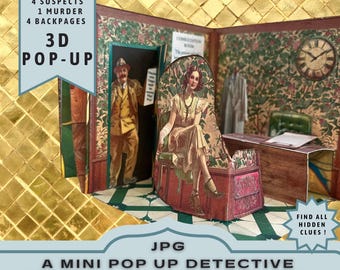 Murder at the Hospital, Part 4 Pop Up Detective Printable Pop Up Book Kit, Mini Pop Up Book, Paper Craft Project, Craft Gift, JPG Download