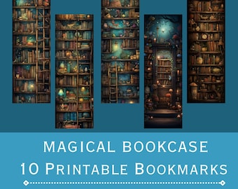 Printable Bookmarks - Magic Bookcase. Printable PDF and JPEG files. 300dpi. Bookmark sublimation, Print and Cut Bookmark Set