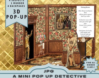 Pop Up Detektiv Pop Up Buch Kit, Journal Folio, Mini Pop Up Buch, Papier Handwerk Projekt, Digitaler Ordner, Handwerk Geschenk, JPG Download