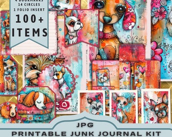 Whimsical Dogs Junk Journal Kit: Printable Scrapbook Pages (JPG Download)