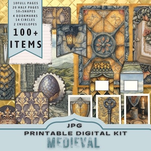 Mittelalterliches Digital Kit mit einem Hauch von Drachen, Cardmaking Journal Kit Printable. Mittelalter 30 JPG Letter Size Seiten. 300dpi direkter Download