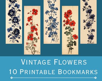 Vintage Floral Bookmarks: 10 Printable Designs (PDF & JPEG)