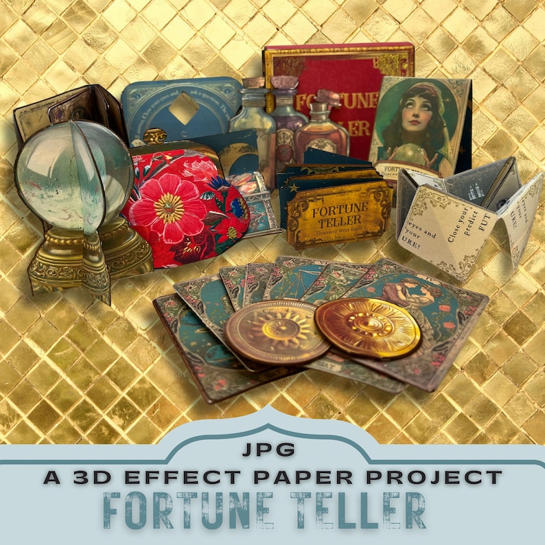 junk journal kit,
pop up 3d project,
silhouette cricut,
printable kit craft,
unique crafting gift,
print paper craft,
3d fortune teller,
pop up paper project,
tarot crystal ball,
gift for crafter mum,
print and cut gift,
mystic craft project