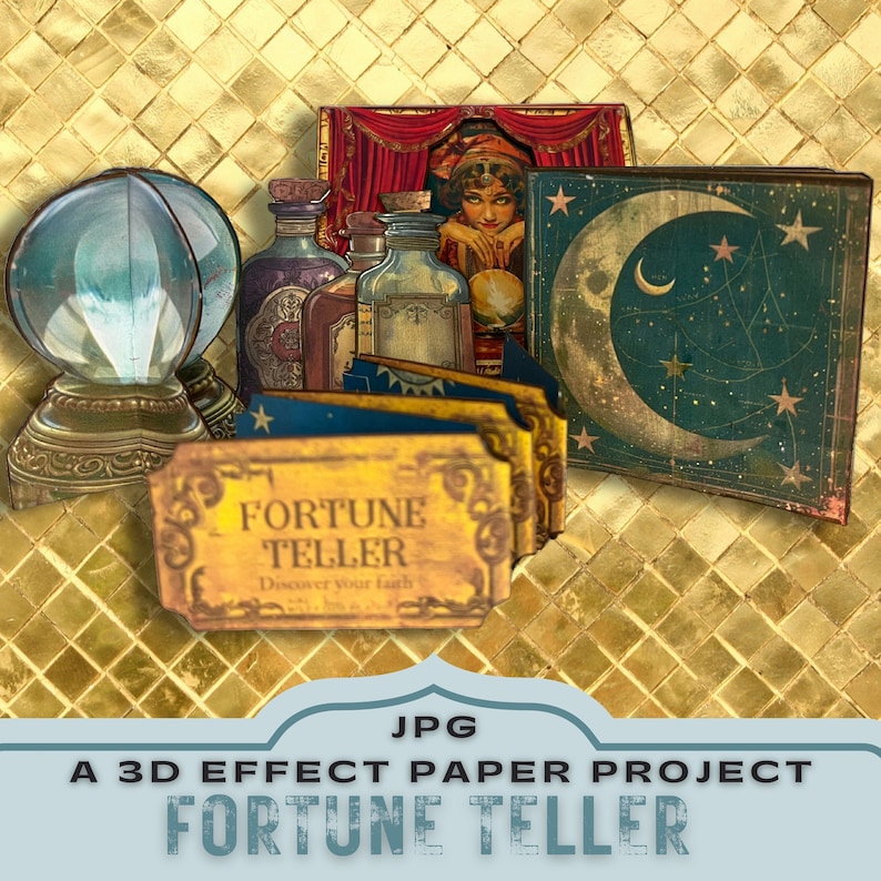 junk journal kit,
pop up 3d project,
silhouette cricut,
printable kit craft,
unique crafting gift,
print paper craft,
3d fortune teller,
pop up paper project,
tarot crystal ball,
gift for crafter mum,
print and cut gift,
mystic craft project