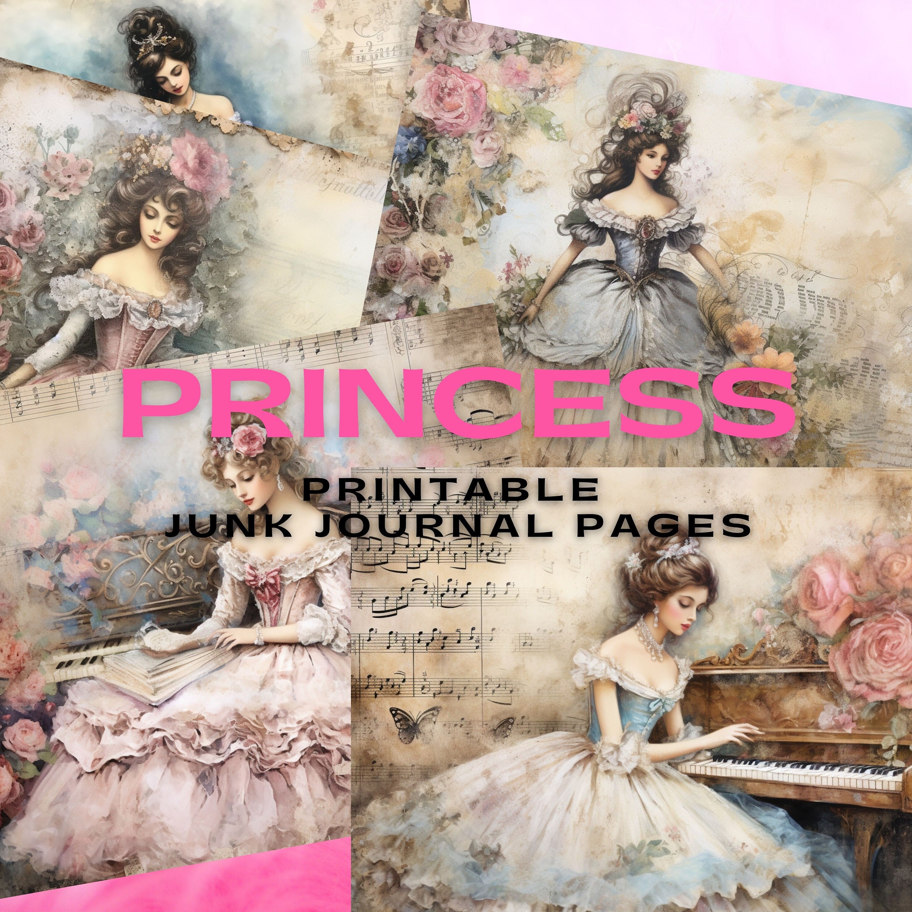 Rococo Princess Junk Journal Filler Pages. PDF File and Printable JPEG ...