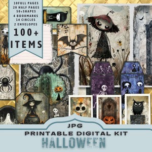 Kit numérique fantaisiste de sorcière d'Halloween gothique, fabrication de cartes, kit de journal imprimable. 30 pages JPG au format lettre. 300 dpi téléchargement direct