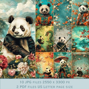 Panda Paradise Fantasy-achtergrondafbeeldingen. PDF-bestanden en afdrukbare JPEG-bestanden. 300 dpi. Plakboekpagina's - Ongewenste dagboekpagina's - Kaarten