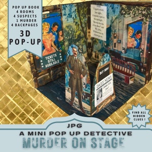 Asesinato en el escenario Pop Up Detective Parte 2 Kit de libro emergente imprimible, Mini libro emergente, Proyecto de artesanía en papel, Carpeta digital, Regalo artesanal