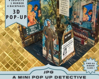 Kit de livre pop-up imprimable détective, folio pour journal, mini livre pop-up, projet créatif en papier, dossier numérique, cadeau créatif, téléchargement JPG