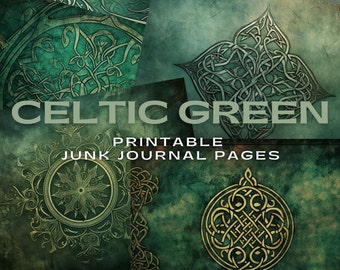 Keltische Grüne Seiten. PDF-Datei und druckbare JPEG-Dateien. 300dpi. Planer Hintergrund - Scrapbook Seiten - Junk Journal Seiten - Karten