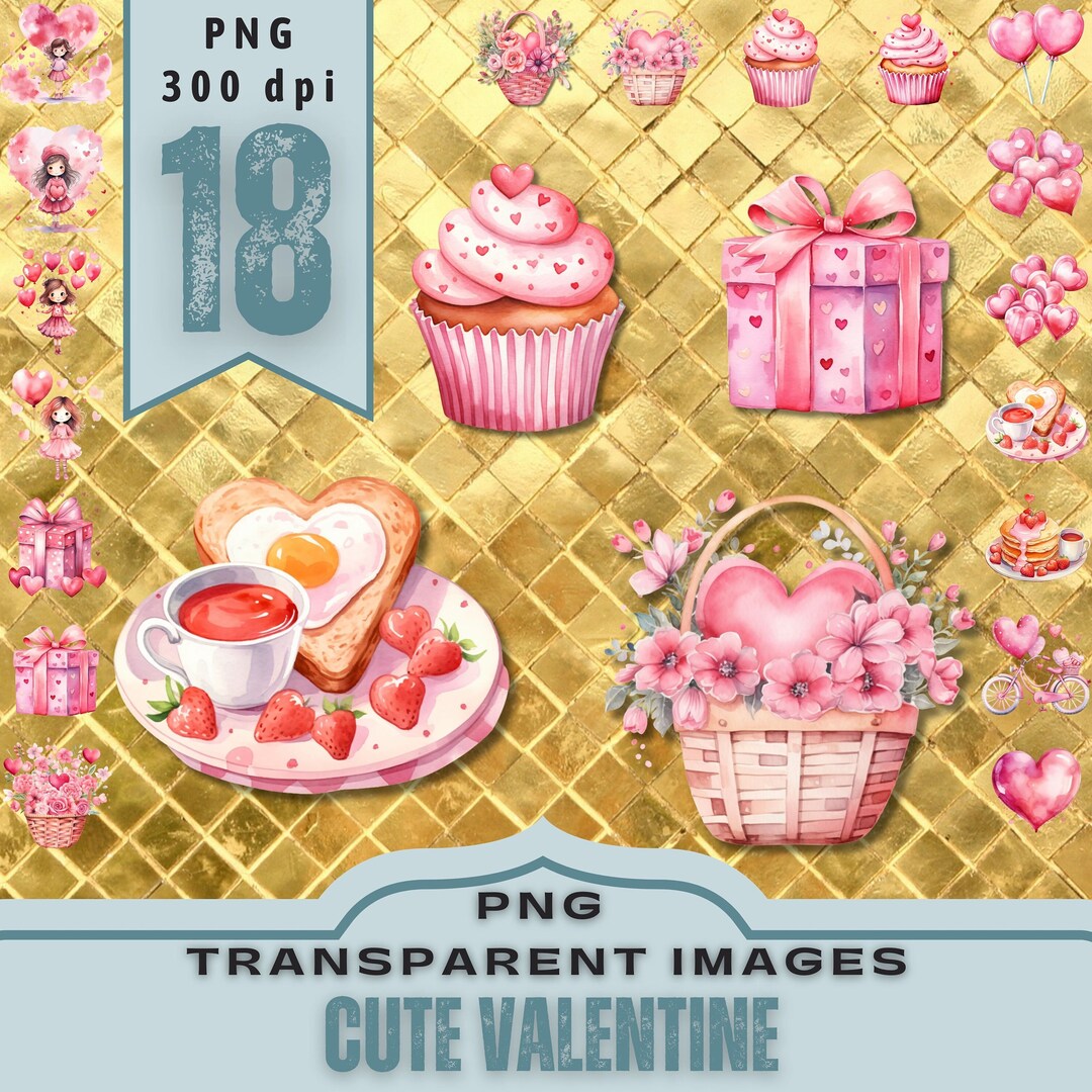 Valentine Clipart, Watercolor Cute Pink Heart. PNG Transparent ...