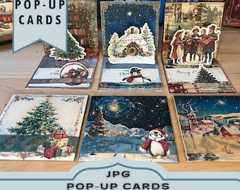 Vintage Christmas Pop Up Cards Kit: Paper Craft Project (JPG Download)