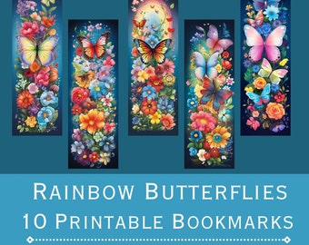 Regenbogen Schmetterling Lesezeichen: Blumen Print and Cut Set (PDF & JPEG)