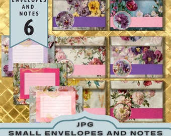 Floral Dreams afdrukbare enveloppen, print en knip kleine enveloppen voor junk journal, kleine enveloppen, muntenvelop JPG downloaden