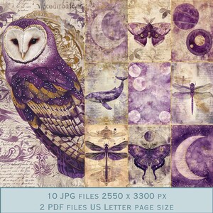 Images d'arrière-plan violet céleste et or. Fichiers PDF et fichiers JPEG imprimables. 300 ppp. Pages de scrapbooking - Pages de journal indésirable - Cartes