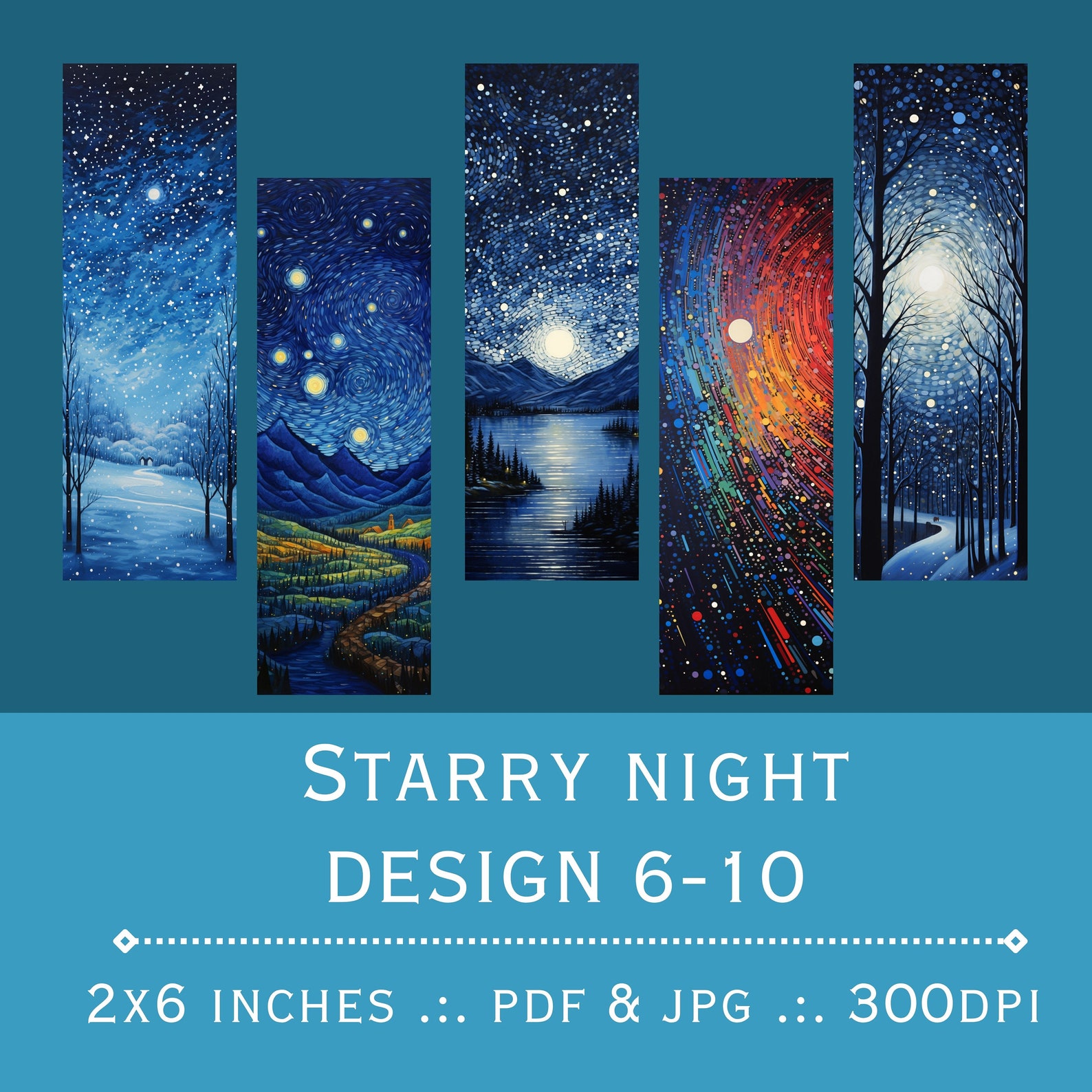 Starry Night Printable Bookmarks. Dot Art. Printable PDF and - Etsy