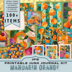 Kit digital de collage de papel sintético naranja mandarín, fabricación de tarjetas, kit de diario imprimible. 30 páginas tamaño carta JPG. Naranja. descarga de 300 ppp