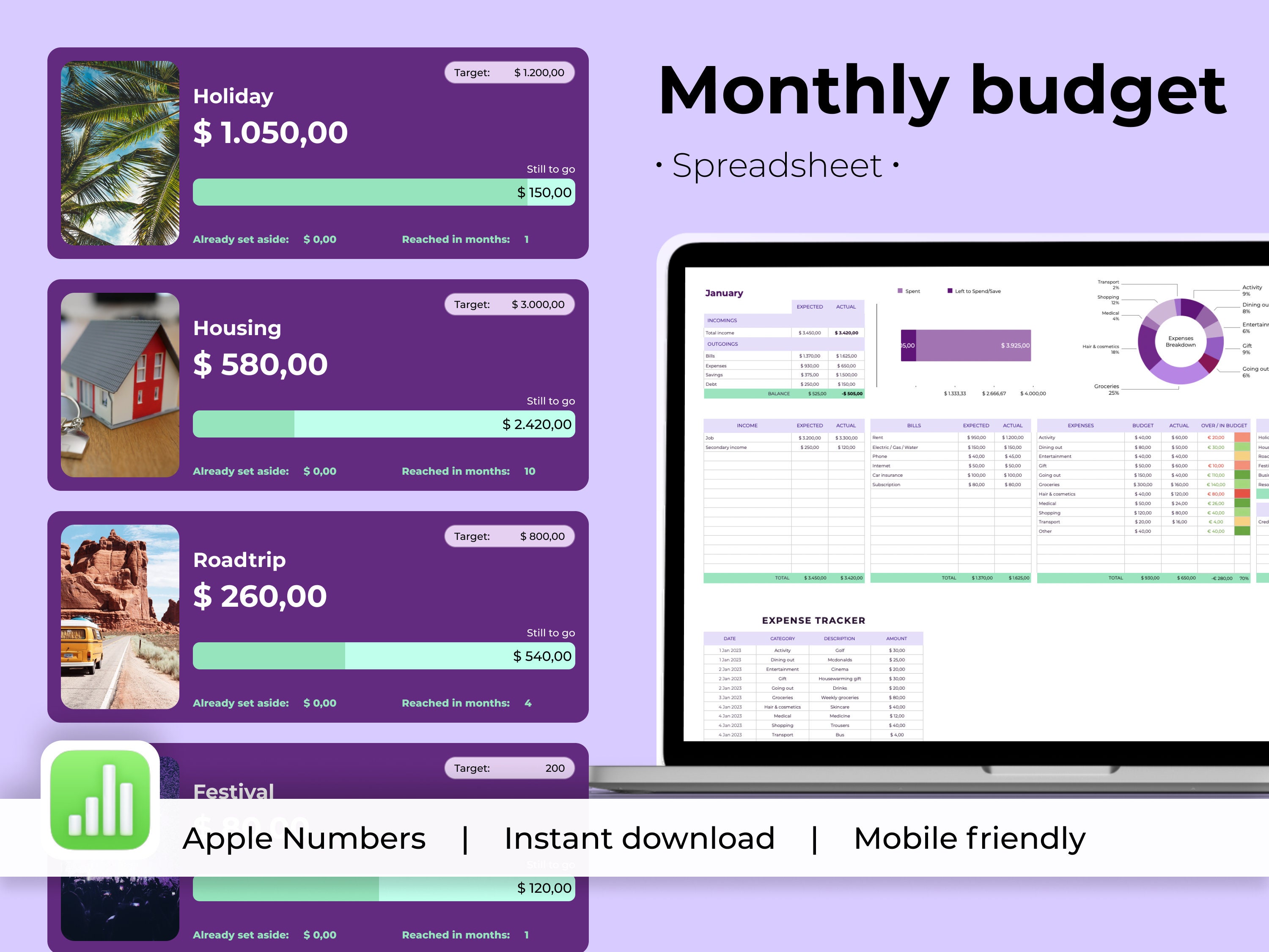 Monthly Budget Planner for Apple Numbers