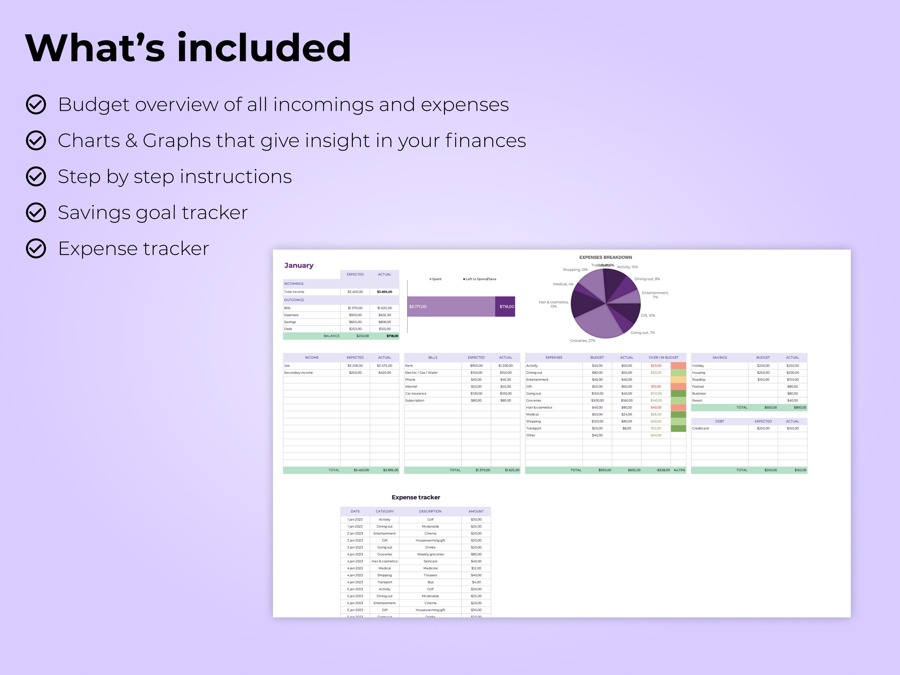 Monthly Budget Spreadsheet Template | Microsoft Excel | Simple Budget ...