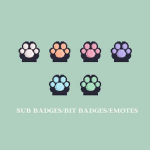 Cat Paw Sub Badges | Kawaii Sub Badges | Cute Pixel Sub Badges Pack 6 | Bits Badges for Twitch Streamers | Cat Emotes for Twitch